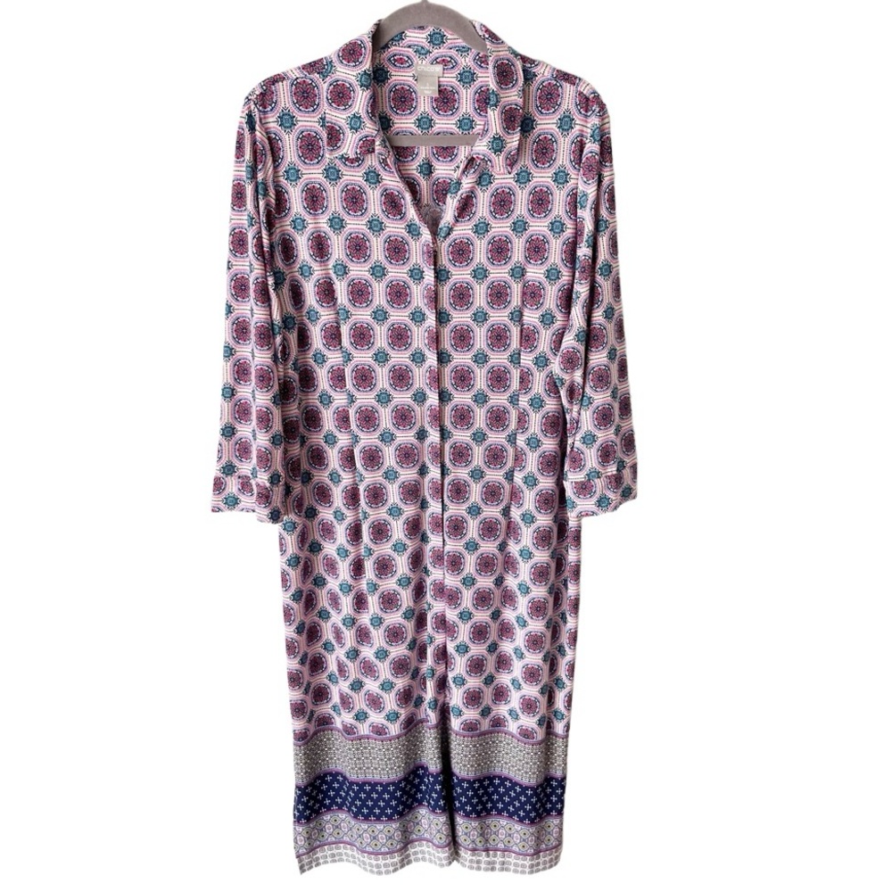 Chico's Pink Purple Blue Printed Long Shirt Dress